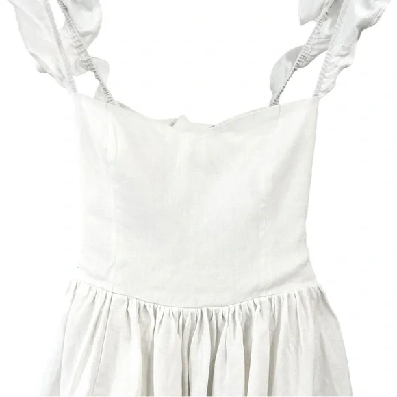 Reformation Vecchio Linen Dress - White Fitted Bodice Tie Back Maxi Dress sz 0